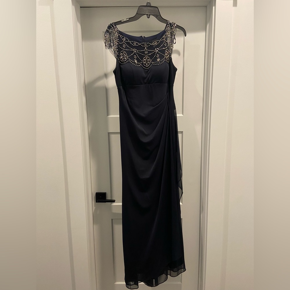 Formal ball gown. Navy, plain with just enough sparkle.